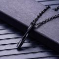 Fashion Simple Pendant Necklace Men Punk Trendy Spiral Straight Stainless Steel Chain Geometric Y-Necklace Rectangle Cuboid Stick Pendant Necklace for Men Jewellery Gift. 