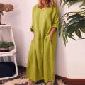 s!!! Casual Women Solid Color Oversize Maxi Cotton Linen Long Shirt Kaftan Dress House Foocus.