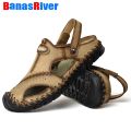 Sandals Men Leather Luxury Summer Beach Classic Hollow Breathable Soft Comfortable Slippers High Quality Big Size Roman Shoes. 