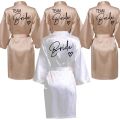 Wedding Party Team Bride Robe With Black Letters Kimono Satin Pajamas Bridesmaid Bathrobe.