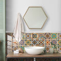 Qiunery 10pcs Tile Sticker, Bathroom Kitchen Peel And Stick Backsplash Tile Decals Retro Pattern Waterproof Removable Self-Adhesive Square Wall Decals For Home Decor.