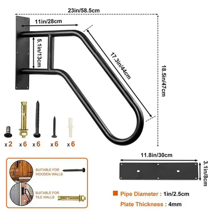 2X%20Secure%20Pipe%20Stair%20Handrails%20Staircase%20Handrails%20Iron%20for%20Wall%20Mount%20Stairs%20Indoors%20and%20Outdoor%20Black%20-%20Image%202