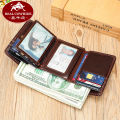 Cross border genuine leather men's wallet, intage genuine, 30% off anti-theft brush wallet, handmade large capty multitional coin purse. 