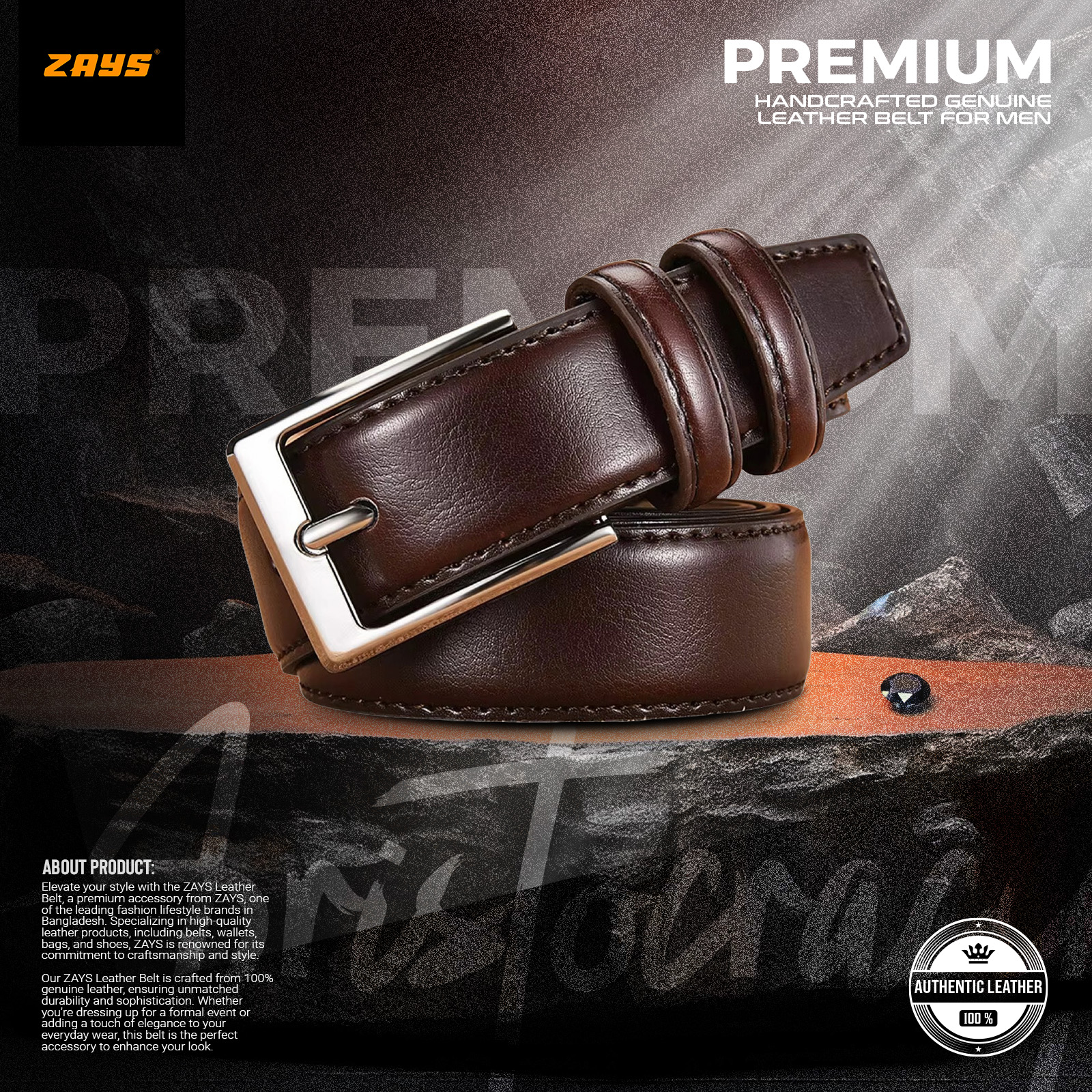 Zays Men’s Leather Belt – Premium Full-Grain Cowhide, Handmade in Bangladesh, Adjustable Fit, Rust-Proof & Nickel Free Buckle, Luxury Box Included, Ideal for Office, Casual, Traditional Wear, Wedding, Valentine, Events & Long-Term Daily Use
