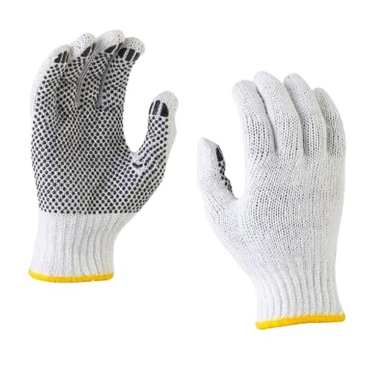 Safety Hand Gloves Cotton Hand Gloves Dotted For Workshop use 1 pair