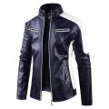 Autumn Winter Leisure Motorcycle Stitching Pu Leather Jacket Men's Fashion Stand-up Collar Retro Warm PU Leather Jacket Coats. 