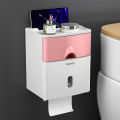 Double layer multifunctional tissue box roll paper shaft toilet free punch creative paper drawer toilet roll paper tube waterproof.