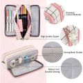 BRADOO- ANGOO 2 Pcs Large Pencil Case Big Capacity 3 Compartments Canvas Pencil Pouch, White Pink & Black. 