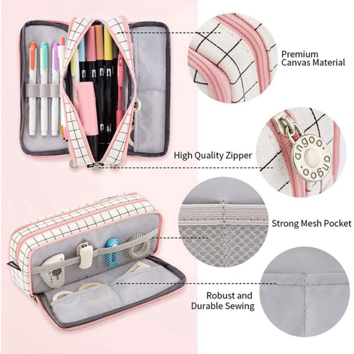 BRADOO-%20ANGOO%202%20Pcs%20Large%20Pencil%20Case%20Big%20Capacity%203%20Compartments%20Canvas%20Pencil%20Pouch,%20White%20Pink%20&%20Black%20-%20Image%208