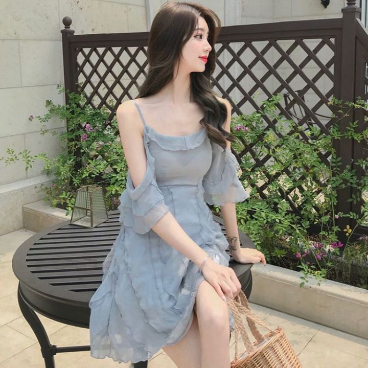 Fairy%20Dress%20Western%20Style%20off-Neck%20off-Shoulder%20Backless%20Ruffled%20Stitching%20Waist-Controlled%20Slimming%20Suspender%20Dress%20-%20Image%205
