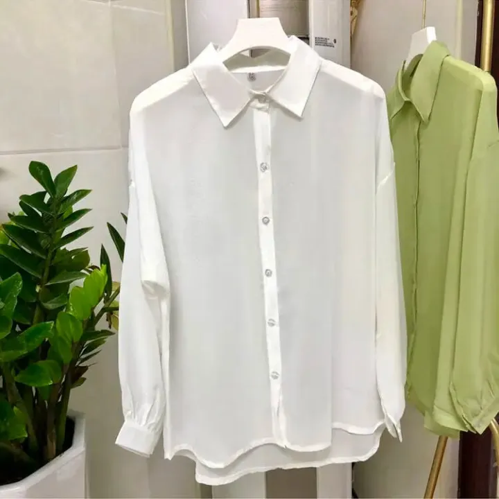 Women%20Shirts%20Sheer%20Sun-proof%20Fashion%20Summer%20Elegant%20Outerwear%20Simple%20Solid%20All-match%20Feminine%20Long%20Sleeve%20Turn-down%20Collar%20Cozy%20-%20Image%207