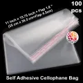 100 Pcs Self Adhesive Cellophane Sticky Bag Size: 11 inch x 15.75 inch + Flap 1.8 "(25 cm x 36.5 cm+Flap 4.5cm). 