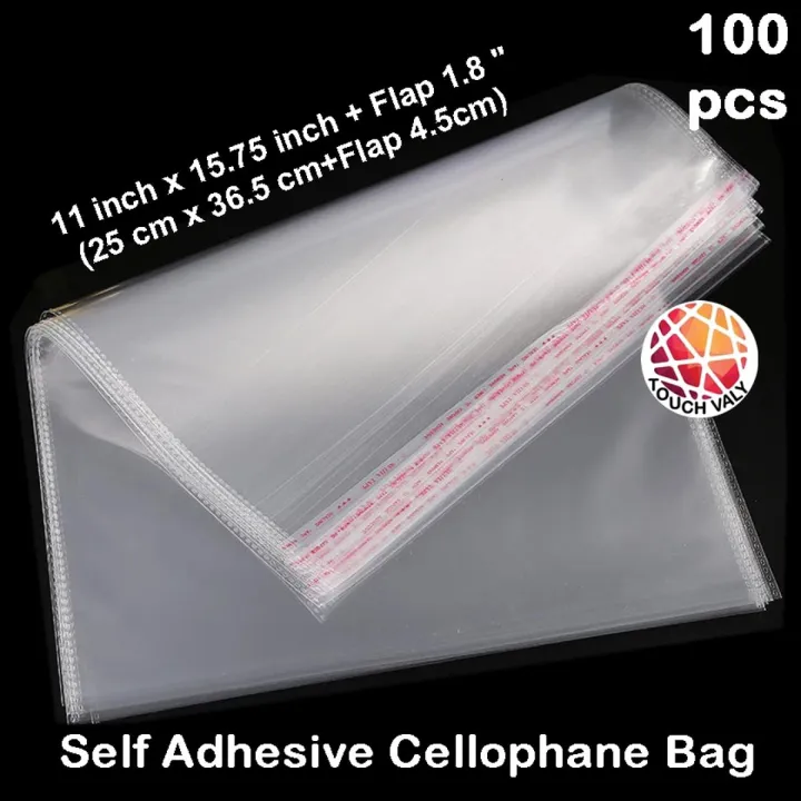 100 Pcs Self Adhesive Cellophane Sticky Bag Size: 11 inch x 15.75 inch + Flap 1.8 "(25 cm x 36.5 cm+Flap 4.5cm)