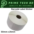 "Premium Barcode Sticker Roll 50mm x 25mm, DT, Core 1.5 Inch, 1000 Pcs Per Roll - White, Highly Adhesive (1 Roll)". 