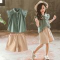 Baby Summer Suits for Girl Short Sleeve Blouse +Shorts 2 Piece Set Child Wid-leg Short Pants Kids Cotton Outfits Clothes.