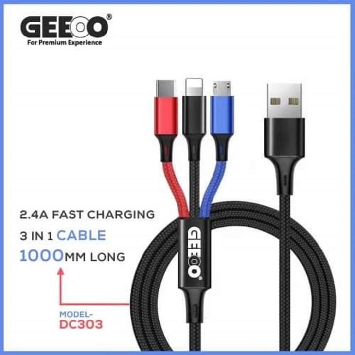 GEEOO 3-in-1 charging cable Input Type: USB. Output: Type-C, Micro, I ...