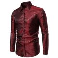 【original】 Autumn Men's Fashion Glossy Shirt Retro Casual Long Sleeve Disco Party Shirt Fashion Men's Business Button Down Shirts. 
