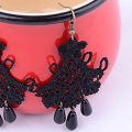 Retro Vintage Halloween Black Lace Tassel Statement Dangle Hook Earrings Jewelry. 