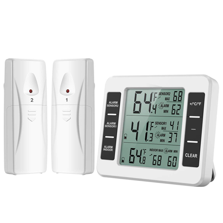 Wireless Refrigerator Thermometer Digital Freezer Thermometer Temperature Monitor with 2 Sensors for Indoor Outdoor Durable Easy to Use