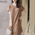 ZANZEA Women Short Sleeve O Neck Flare Swing A Line Mini Dress Party Gown Short Dresses #11. 