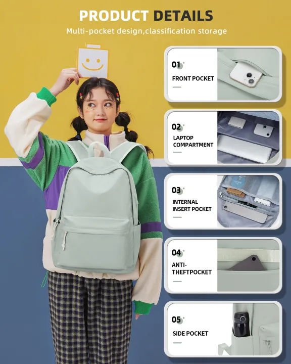 Concise%20Style%20School%20Bag%20For%20Teen%20Girls%20Boys%20,Fashion%20Casual%20Large%20Capacity%20Work%20Weekend%2014Inch%20Laptop%20USB%20Charging%20Backpack%20-%20Image%205