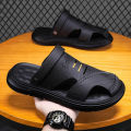 Mens leather sandals Summer Classic Mens Slippers soft sandals fashion casual comfortable outdoor beach walking shoes.