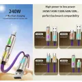 240W 4 in 1 Functional Super Fast Charge USB Type C Liquid Silicone Aluminum Alloy Data Cable For iPhone Huawei Samsung Xiaomi.
