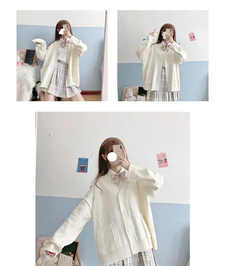 Cardigan Women Solid Autumn Harajuku Loose Sweaters Student Preppy