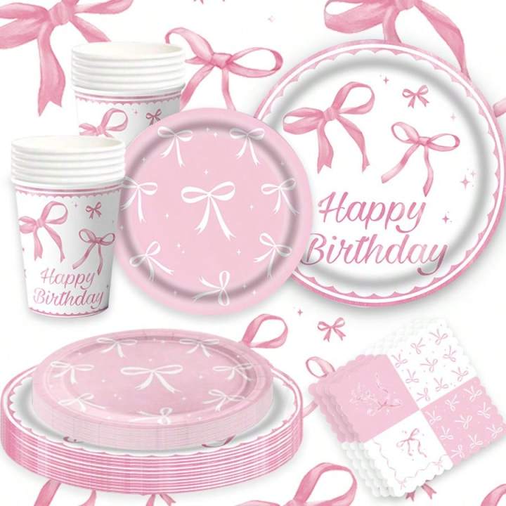 Pink%20Bow%20Theme%20Birthday%20Party%20Supplies%20Birthday%20Decorations%20Bow%20Napink%20Plate%20Cup%20Tablecloth%20Tableware%20Birthday%20Girls%20Decors%20-%20Image%206