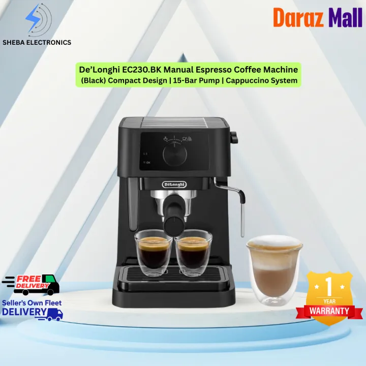 De’Longhi EC230.BK Manual Espresso Coffee Machine (Black) Compact Design | 15-Bar Pump | Cappuccino System