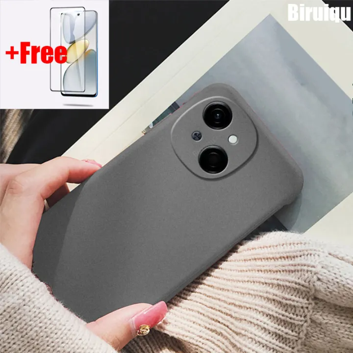 (Free Tempered Glass)Biruiqu For Tecno Spark Go 1 Shockproof Anti Slip Soft TPU Sandstone Matte Back Case Cover