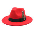 White Woolen Gentleman Classic British Jazz Feather Top Hat Wide Brim Party Church Wedding Fedora Hats Men Women Panama Felt Cap. 