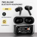 Airpods Pro With Screen Display ANC / ENC Dobble Dark Touch Control Noise Reduction A9 Pro Bluetooth Headphone-BLACK.