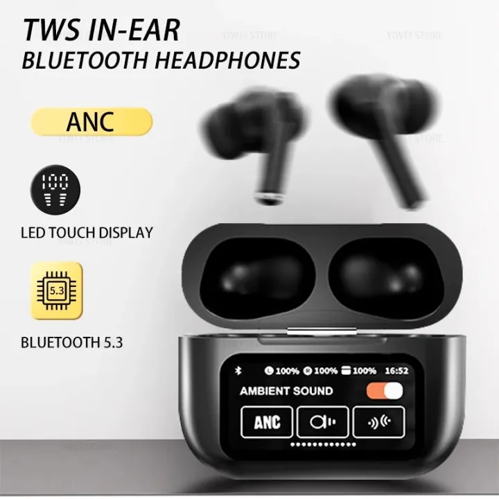 Airpods%20Pro%20With%20Screen%20Display%20ANC%20/%20ENC%20Dobble%20Dark%20Touch%20Control%20Noise%20Reduction%20A9%20Pro%20%20Bluetooth%20Headphone-BLACK%20-%20Image%202