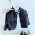 New Girls Boys Black Pu Zipper Jackets Kids Baby Leather Jacket Spring Autumn Cool Coat Children Clothes Overcoats 2-14T.