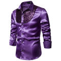 【Alien Alien】 Men top Stage Dance Nightclub Prom Costume Men's Luxury Sequin Glitter Shirts Long Sleeve Silk Satin Shiny Disco Party Shirt.