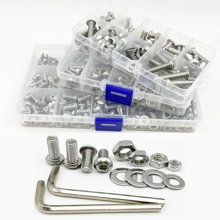 M2 M3 M4 M5 M6 Stainless Steel Button Head Hex Hexagon Socket Cap Screw Bolt and Nut Round Pan Head Allen Screw Nut with Hex Key
