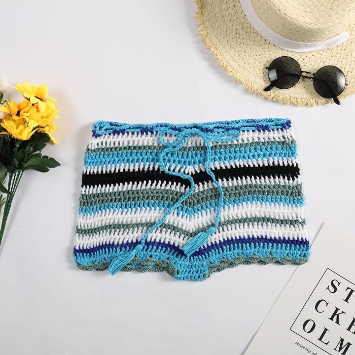 Summer%20Shorts%20Crochet%20Bikini%20Shorts%20Bottom%20Boho%20Women%20Pants%20Beach%20Wear%20Bikni%20Cover%20Up%20Drawstring%20High%20Waist%20Shorts%20Swimwear%20-%20Image%202