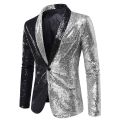 Mens Black Silver Sequins Tuxedo Blazers Stylish Shiny Shawl Lapel One Button Blazer Suit Jacket Men Disco Party Stage Costume. 