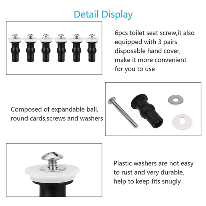 ICQURBT%206X%20Toilet%20Seat%20Screws,Universal%20Expanding%20Rubber%20Screw%20Top%20Fixing%20Hinges%20Fitting%20WC%20Blind%20Hole%20Plastic%20Washers%20Nut%20-%20Image%205