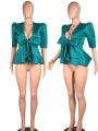 Women Peplum Blouse Tops with Waist Belt Bowtie Half Sleeves Deep V Neck Party Clubwear Night Date Out Evening Bluas Ladies. 