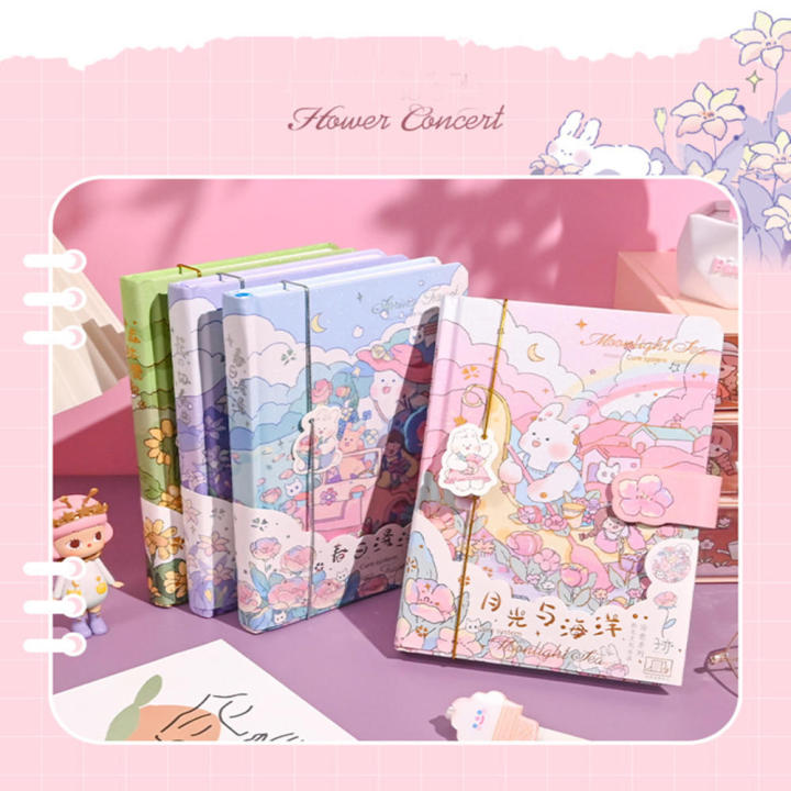 Rabbit Notebook Color Illustrated Page Hand Book Magnetic Buckle Student Journals Cute Notebook Office Accessories Kawaii