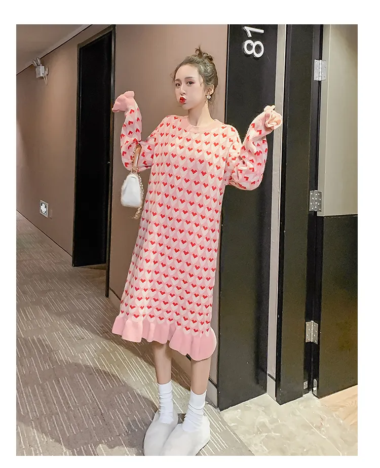 Autumn Winter Warm Sweater Maternity Dresses Fashion Knitted Pregnancy  Dress Casual Loose Maternity Clothes For Pregnant Women