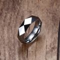 Faceted Wedding Band For Men,Mens Tungsten Carbide Rings, Polished Beveled Edge Comfort Fit. 