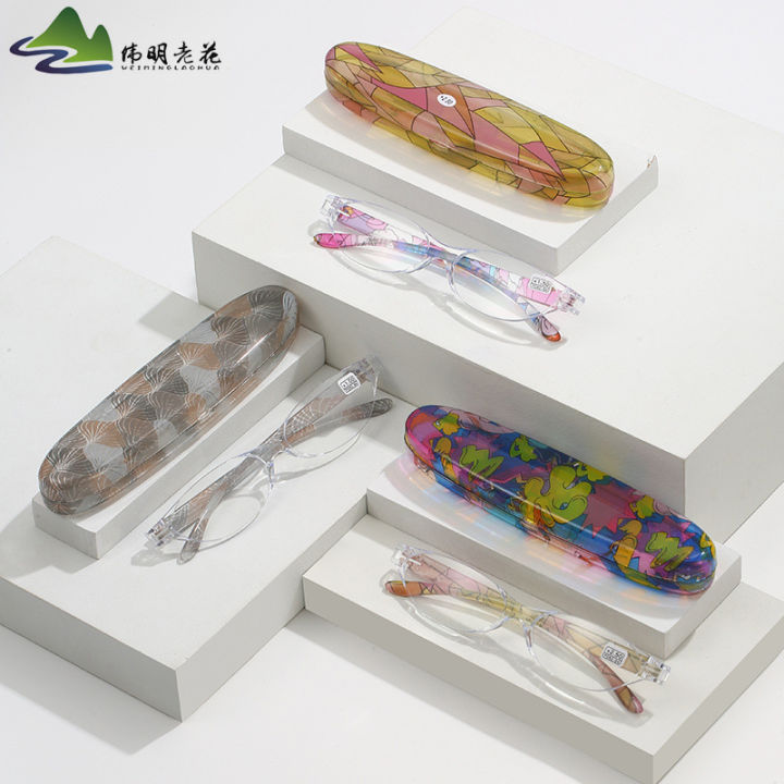 Cross-border e-commerce hot color box reading glasses for the elderly, a drop-shipping three-color printing integrated anti-blue light reading glasses