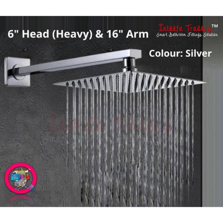 Luxury Rain Shower Head, Modern Ultra-thin Stainless Steel Rainfall Shower head for Bathroom, 6 inch, Square, Chrome & 16 inch Ceiling Mounted Shower Head Arm Bathroom Shower Head Bracket Bar G1/2 Shower Head Fixed Pipe Shower Head Holder