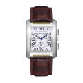 DZG retro business men's watch simple and elegant quartz watch Roman scale three-eye square belt watch. 