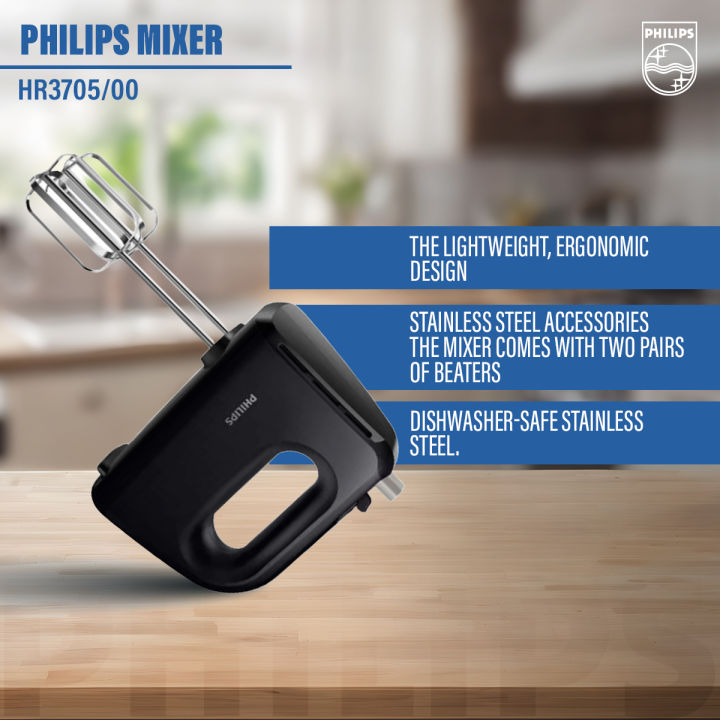Philips%20HR3705/10%20300W%20Hand%20Mixer%20%E2%80%93%20Lightweight,%205-Speed%20Control,%20Stainless%20Steel%20Accessories%20(Black)%20-%20Image%203