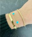 Jietao Stainless steel Fashion Jewelry Women Girls Enamel Flower Charm Four Leaf Mini Turquoise Clover Bracelet. 