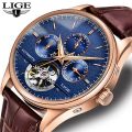 LIGE 6826 Plus Brand Classic Men Retro Watches Automatic Mechanical Watch Tourbillon Clock Leather Waterproof Wristwatch. 
